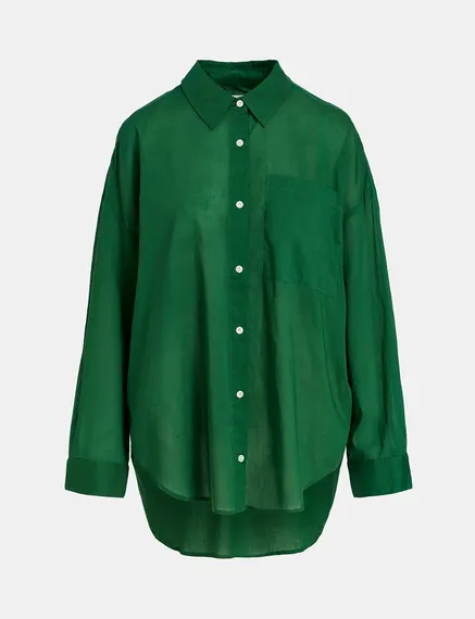 Dark green oversized cotton-voile shirt