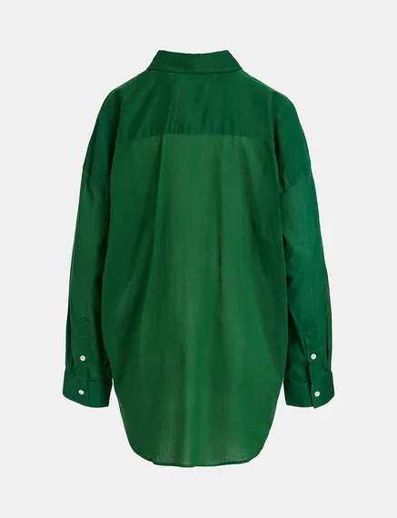 Dark green oversized cotton-voile shirt