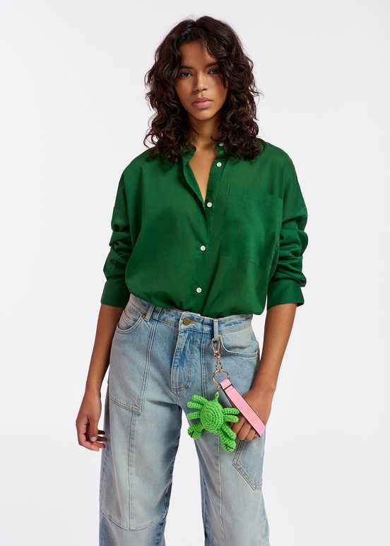 Dark green oversized cotton-voile shirt