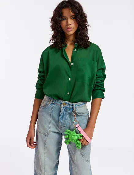 Dark green oversized cotton-voile shirt