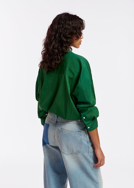 Dark green oversized cotton-voile shirt