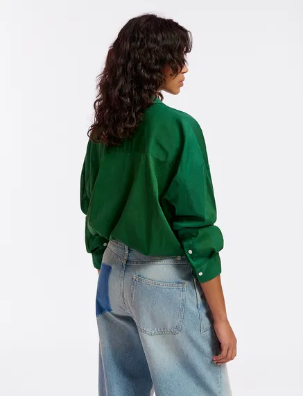 Dark green oversized cotton-voile shirt