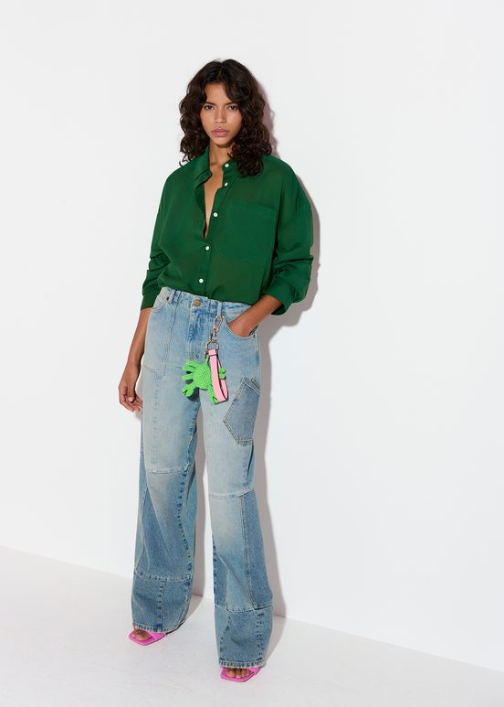 Dark green oversized cotton-voile shirt