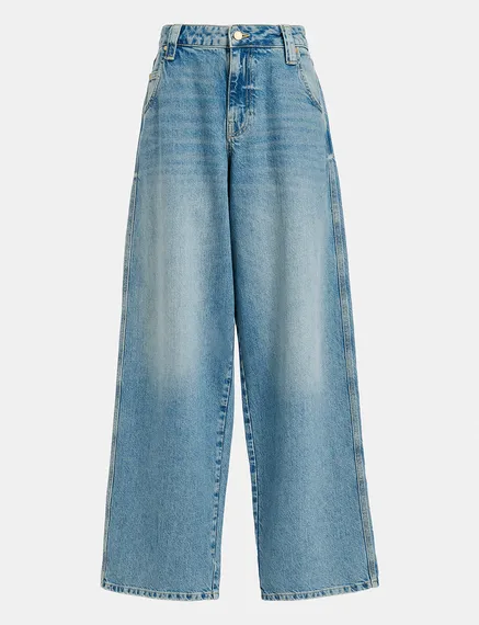 Blauwe jeans met brede pijpen