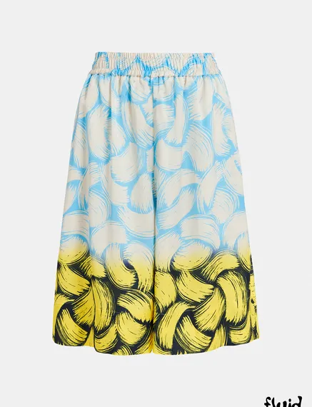 Blue, off-white and yellow abstract-print shorts