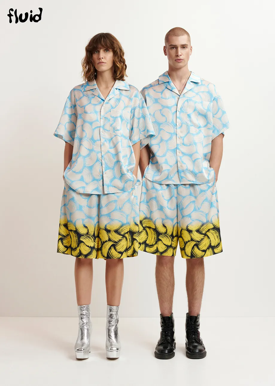 Blauwe, gebroken witte en gele short