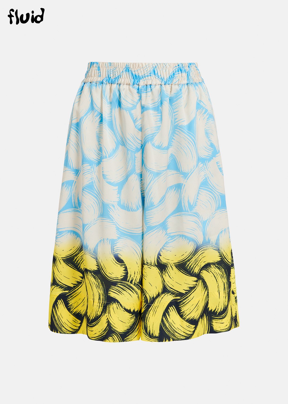 Blue, off-white and yellow abstract-print shorts