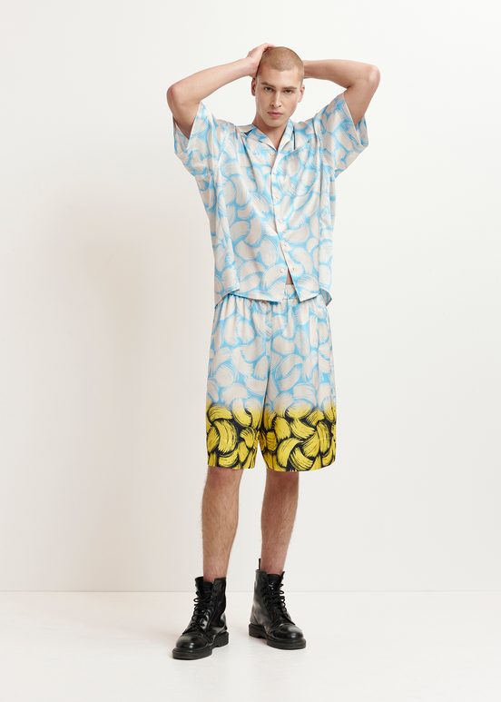 Blue, off-white and yellow abstract-print shorts