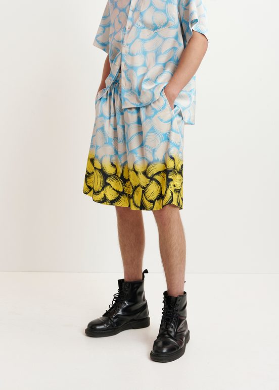 Blue, off-white and yellow abstract-print shorts