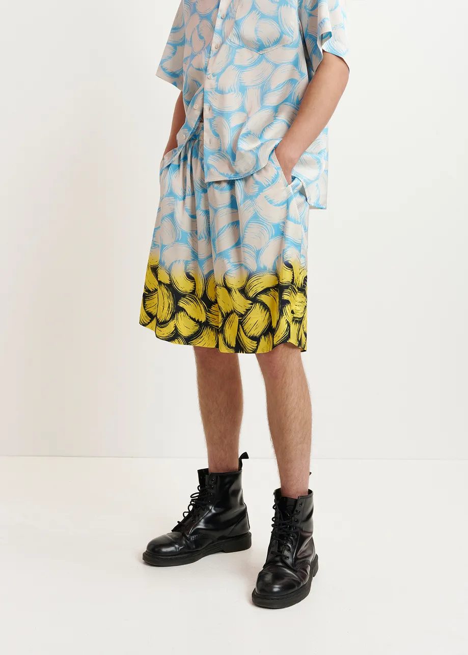 Blue, off-white and yellow abstract-print shorts