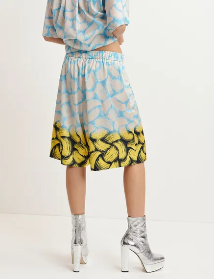 Blue, off-white and yellow abstract-print shorts