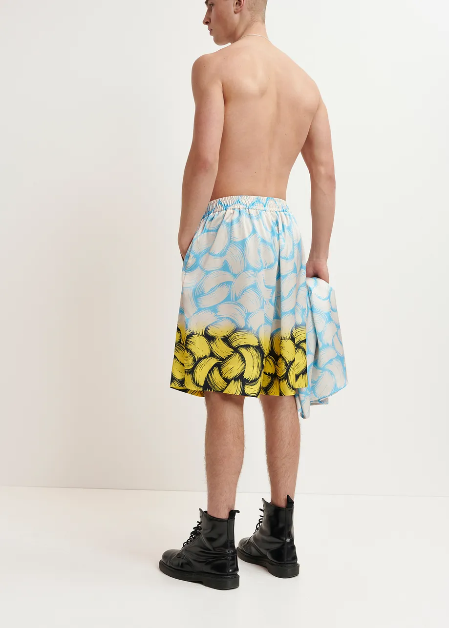 Blue, off-white and yellow abstract-print shorts