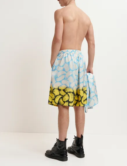 Blue, off-white and yellow abstract-print shorts