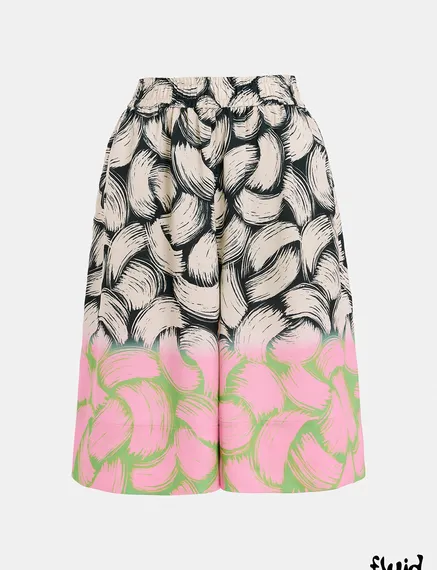 Black, off-white and pink abstract-print shorts