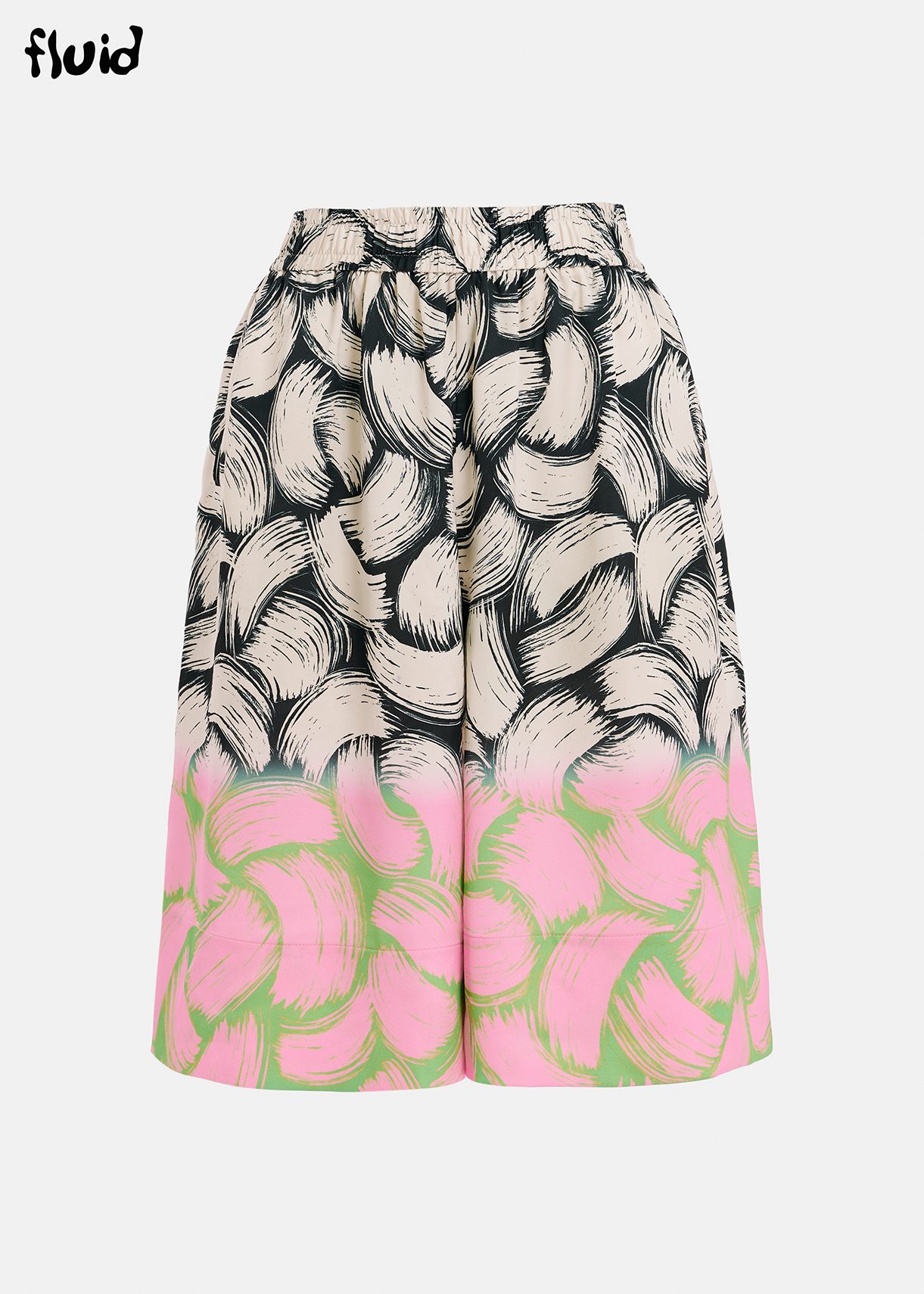 Black, off-white and pink abstract-print shorts