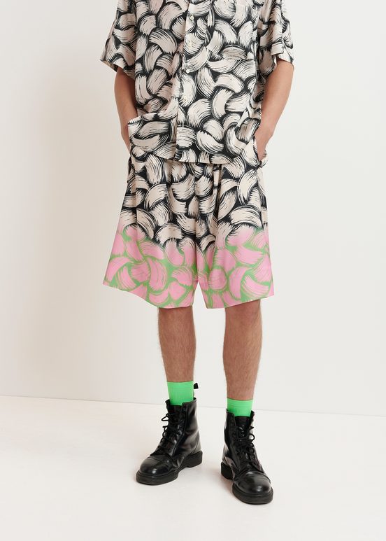 Black, off-white and pink abstract-print shorts