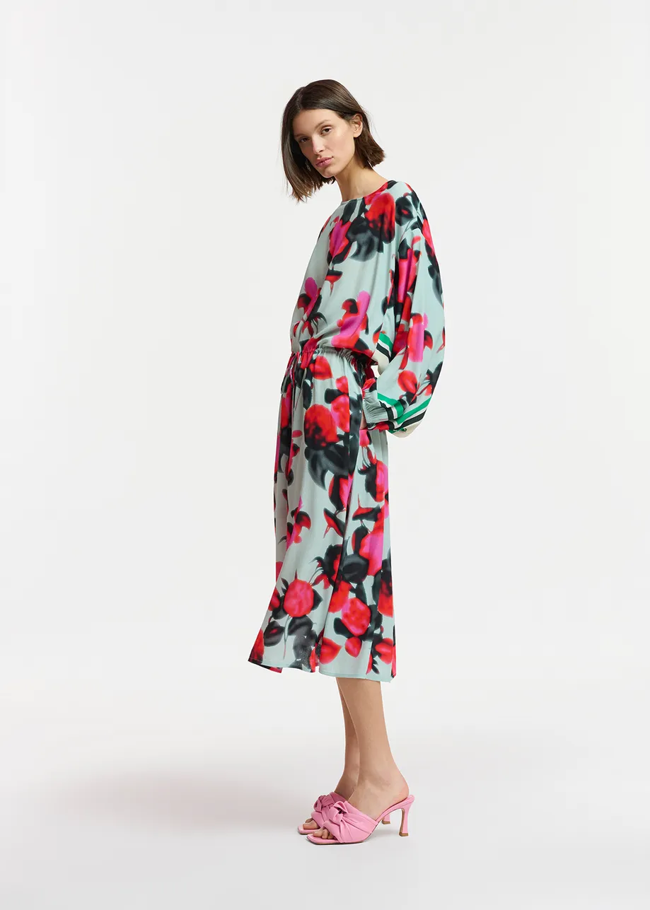 Light blue midi-length dress with floral print