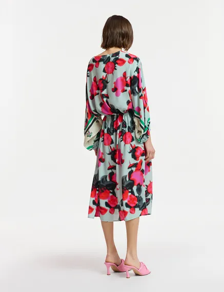 Lichtblauwe midi-jurk met bloemenprint