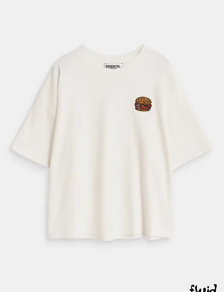 Off-white organic cotton T-shirt with hamburger embroidery