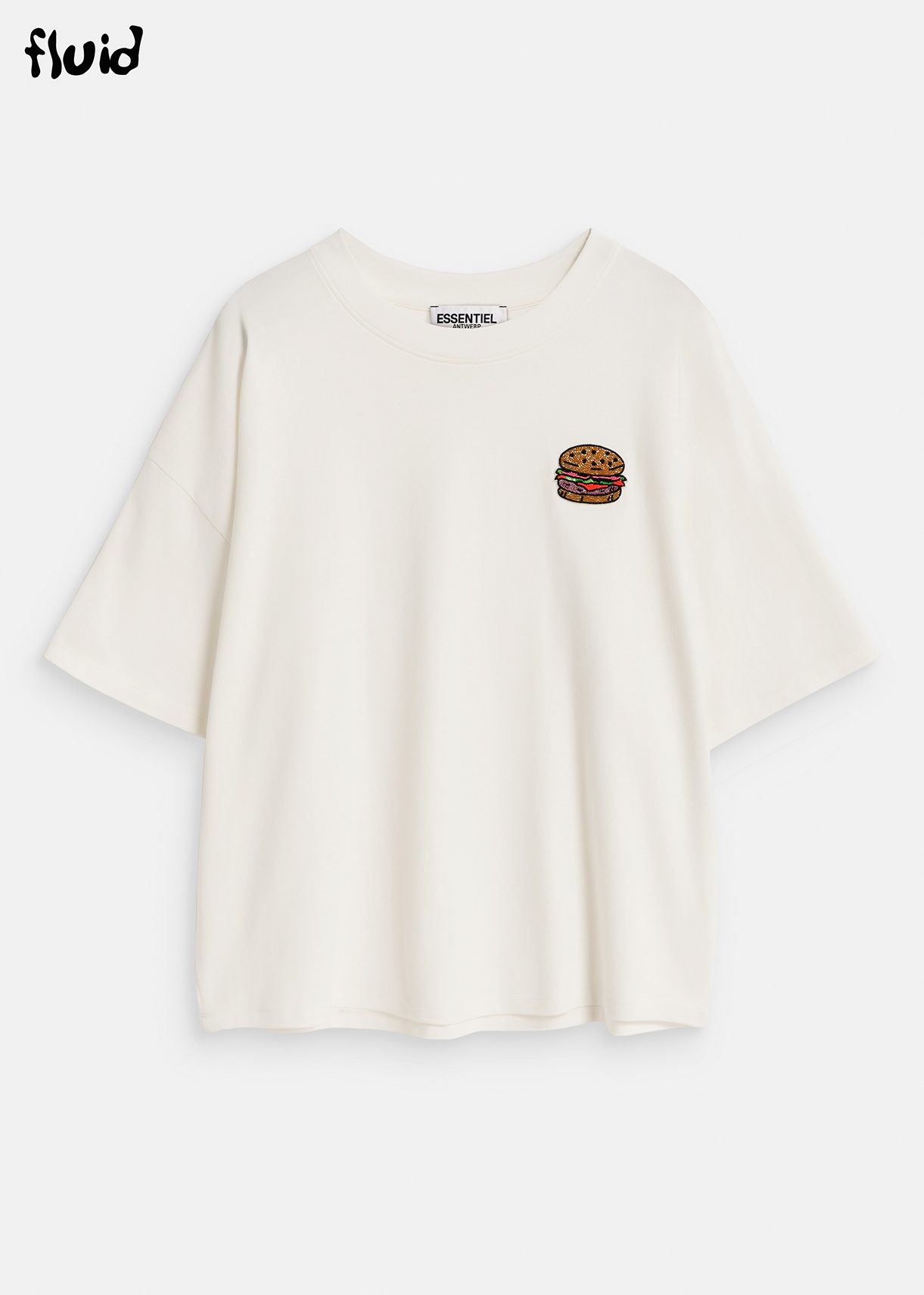 Off-white organic cotton T-shirt with hamburger embroidery