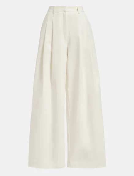 Pantalon blanc cassé à jambes larges