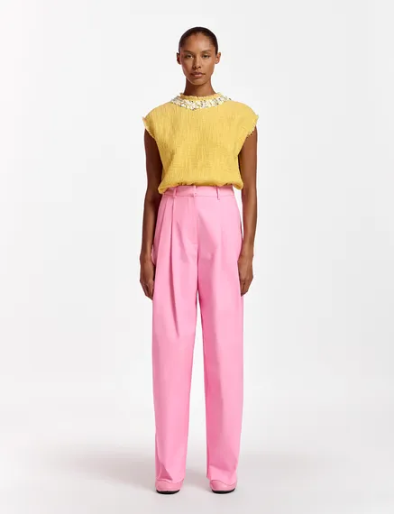 Pantalon rose à jambes larges