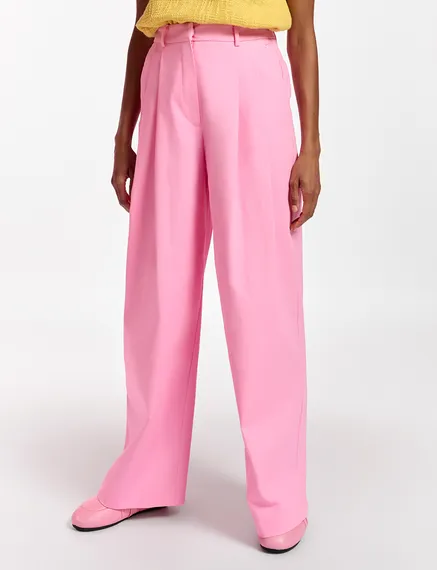 Pantalon rose à jambes larges