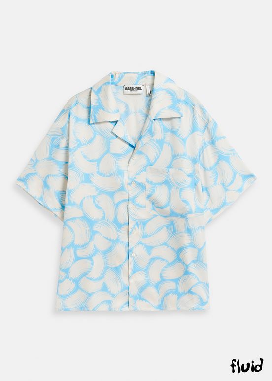 Chemise abstraite bleue et blanc cassé à manches courtes