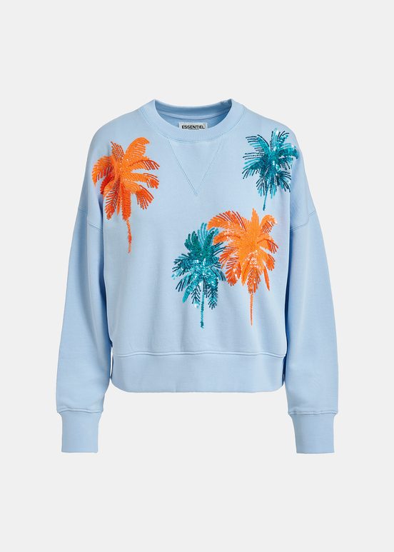 Light blue organic cotton sweatshirt with sequin and bead embroideries