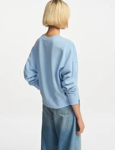 Sweatshirt en coton bio bleu clair à broderie