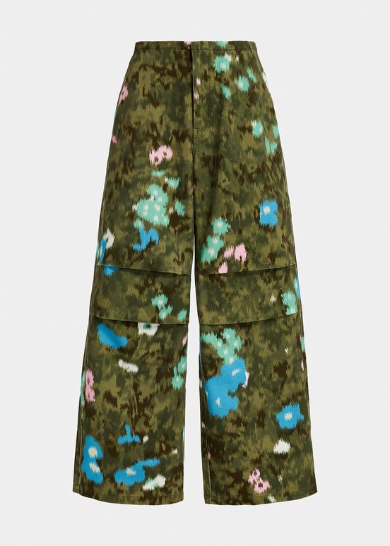 Khakifarbene Cargohose aus Baumwolle mit Blumenprint