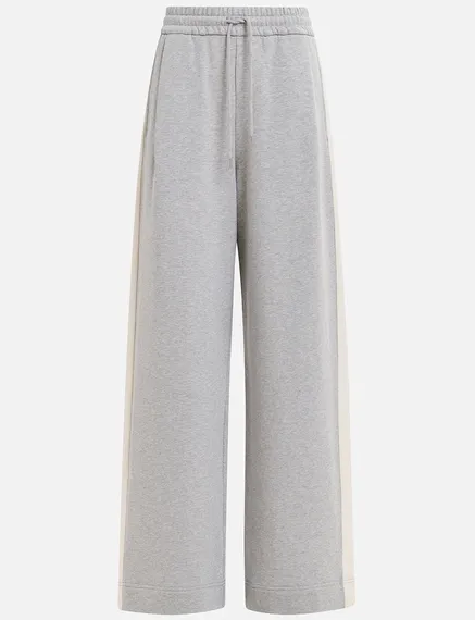 Pantalon large gris à rayures blanc cassé