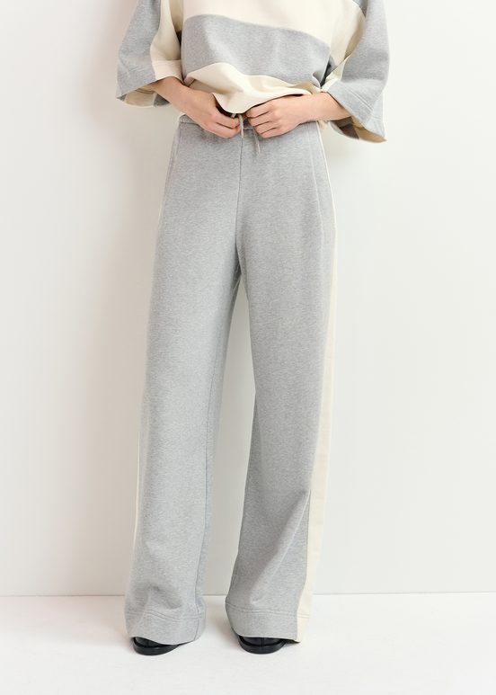 Pantalon large gris à rayures blanc cassé