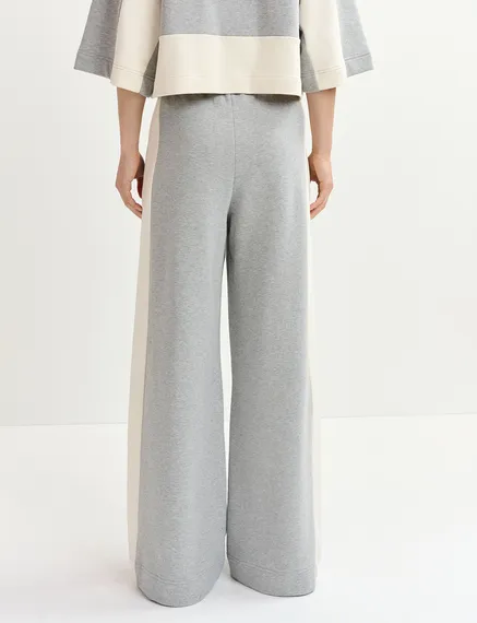 Pantalon large gris à rayures blanc cassé