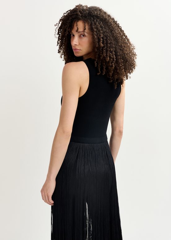 Black knitted top with long fringes