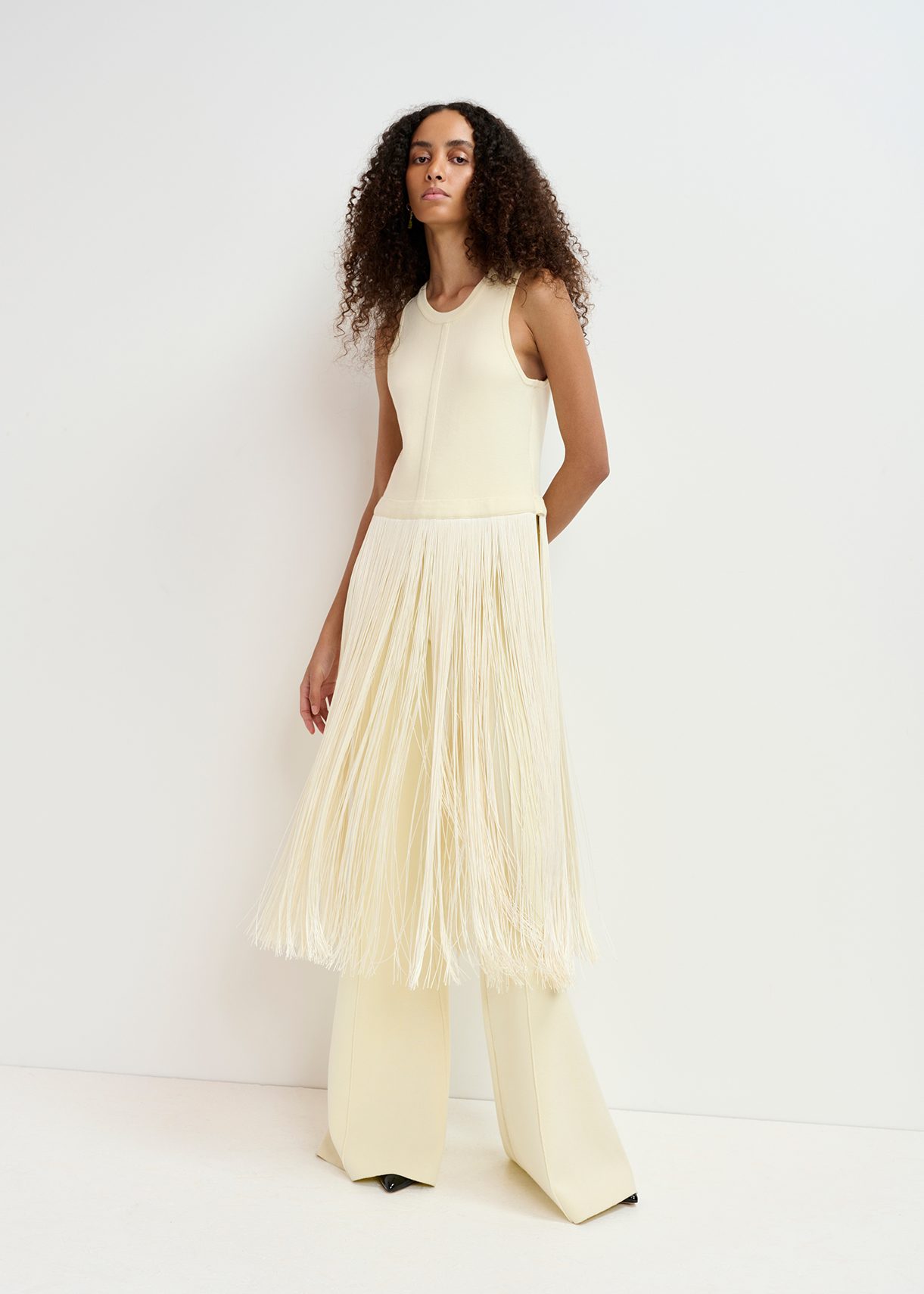 【新品】airy fringe sheer tops(white) Organza fringed top | Genny