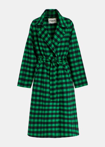 Green and navy blue checked wool coat