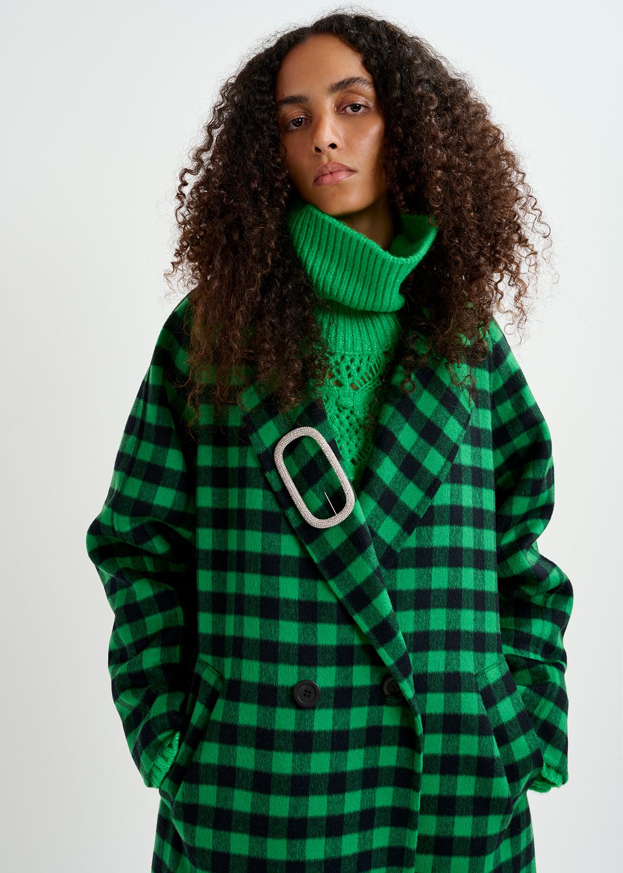 Green and navy blue checked wool coat Essentiel Antwerp United Kingdom