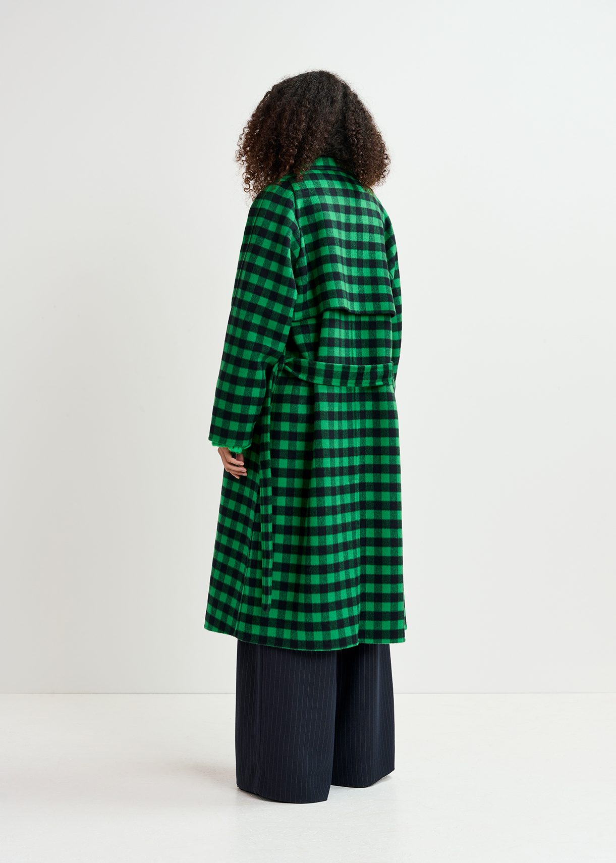 Green and black checkered wool coat hotsell