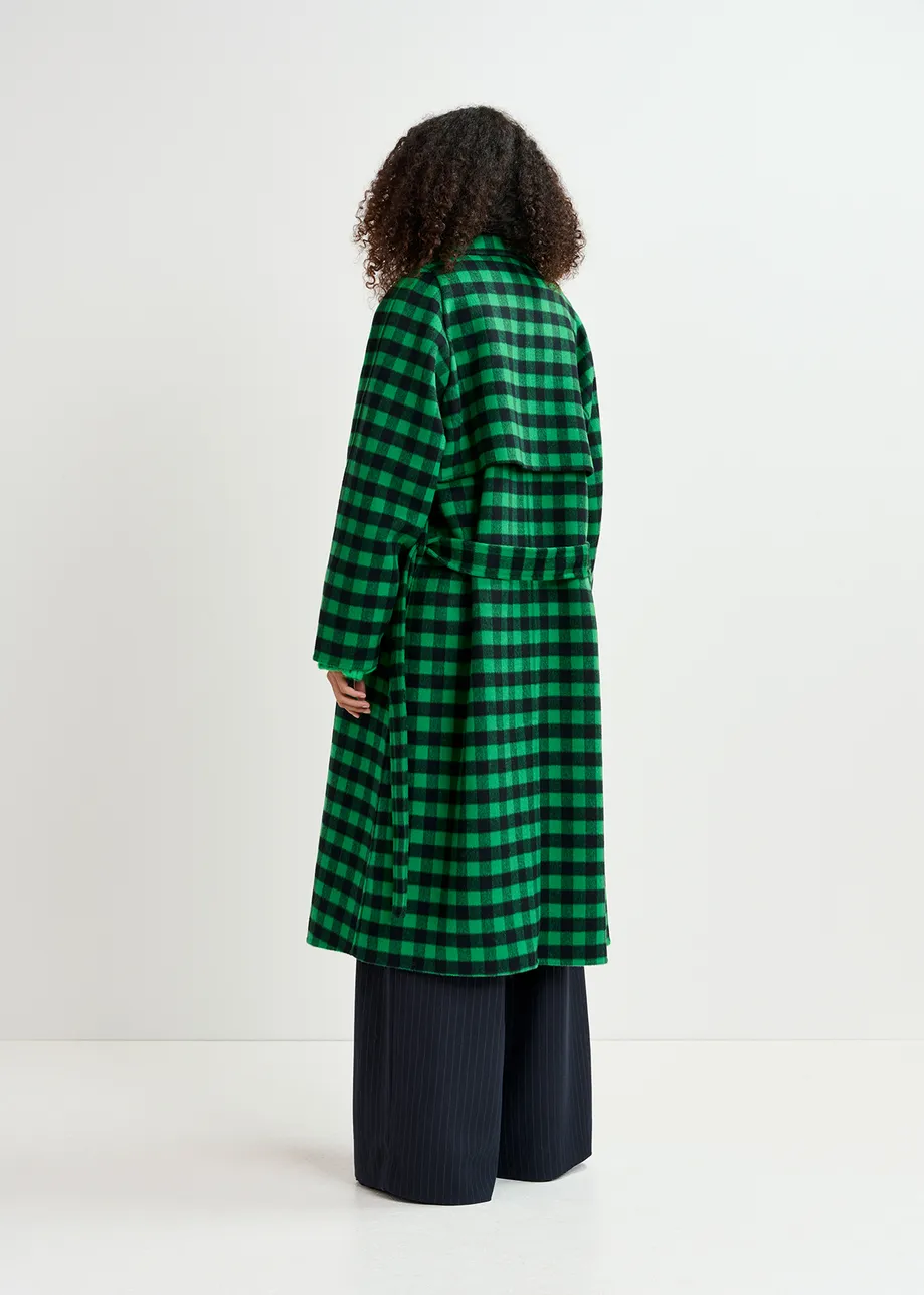 Manteau en laine à carreaux vert et bleu marine