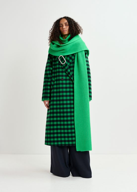 Manteau en laine à carreaux vert et bleu marine