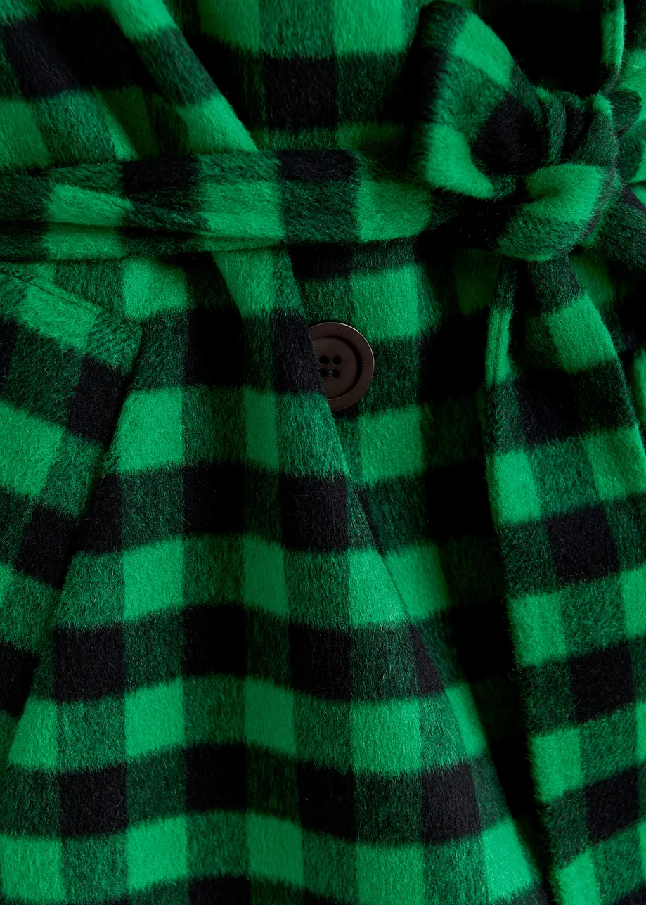 Manteau en laine à carreaux vert et bleu marine