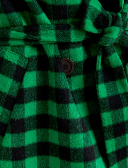 Green and navy blue checked wool coat