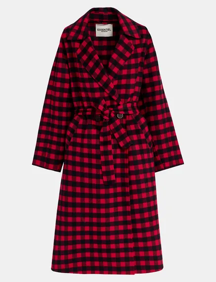 Red and black checked wool coat