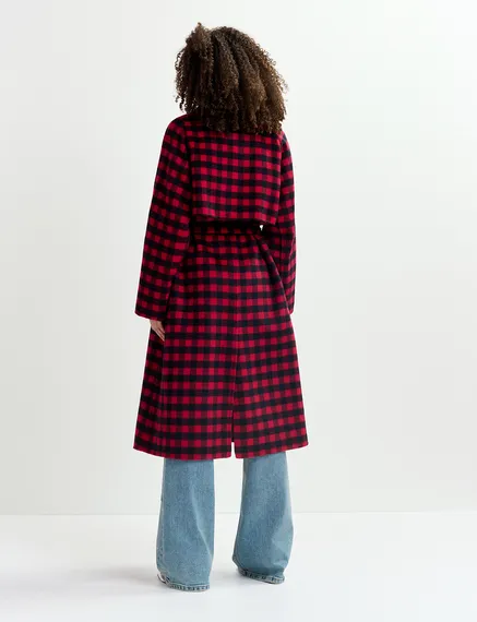 Red and black checked wool coat