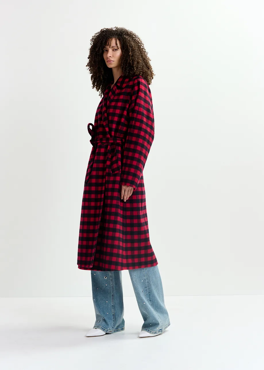 Red and black checked wool coat