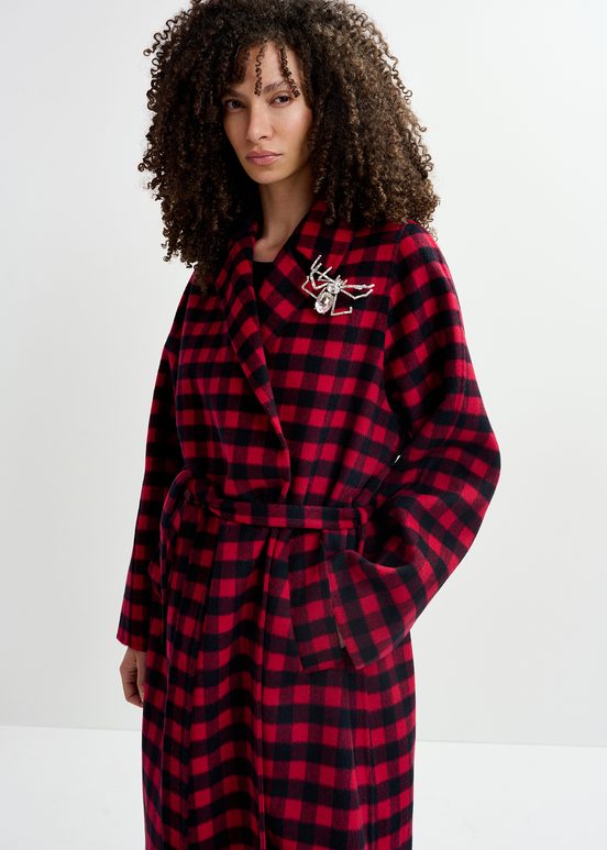 Red and black checked wool coat