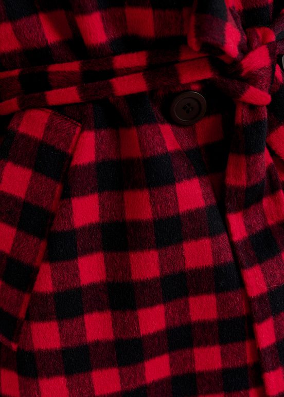 Red and black checked wool coat