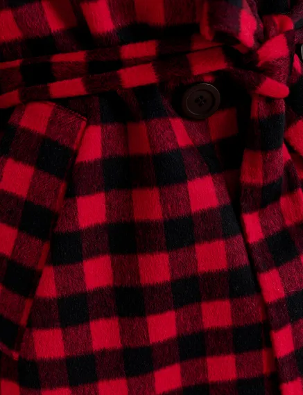 Red and black checked wool coat