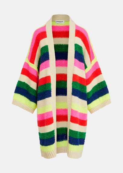 Cardigan mi-long à rayures multicolore